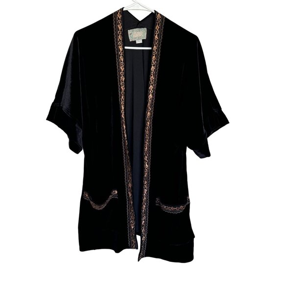 Silverado Velvet Open Front Kimono Long Cardi in Black Women's Large /j2 - Picture 2 of 8